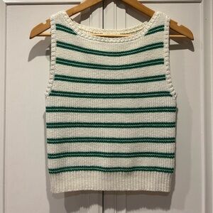 Song of Style. Super Cute, Soft, Green & Ivory Striped Knit Tank Top. Size S